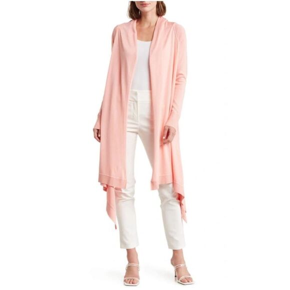 Donna Karan Cozy Open Front Sharkbite Hem Cardigan In Coral size M/L - Picture 1 of 10